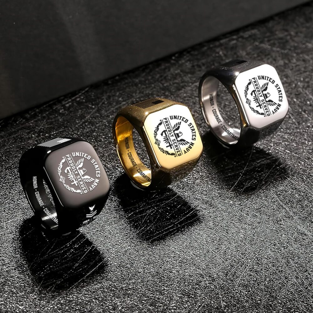 US Navy, Honor - Courage - Commitment - Engraved Men's Ring - Image 7