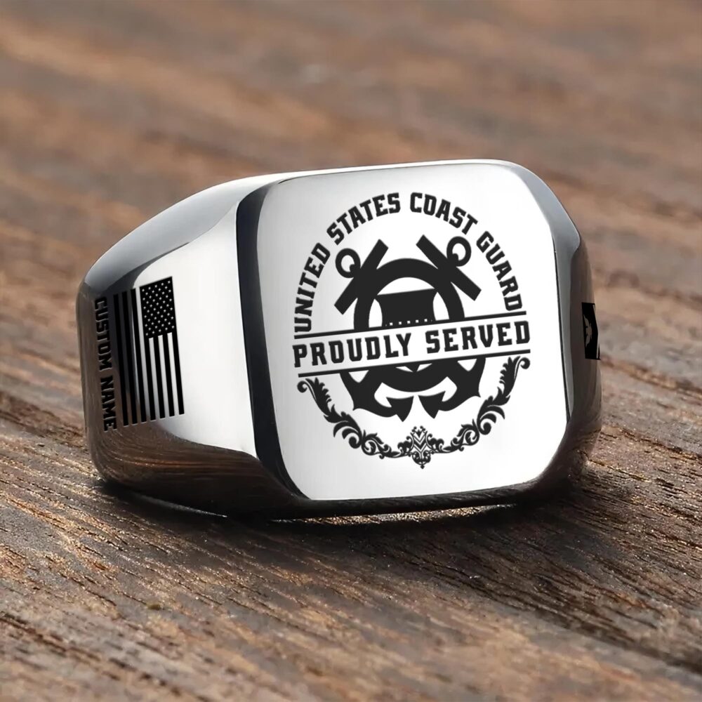 US Coast Guard, Defender of Freedom - Engraved Men's Ring - Image 3