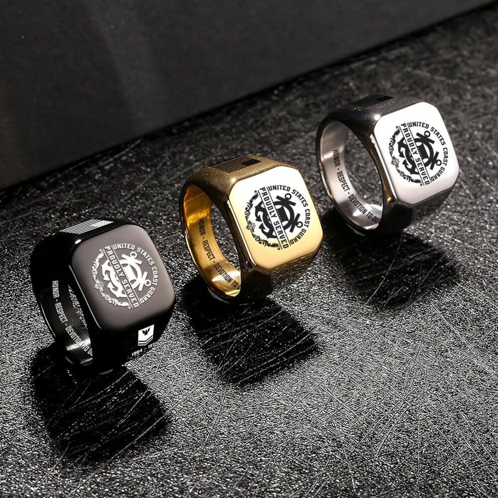 US Coast Guard, Defender of Freedom - Engraved Men's Ring - Image 7