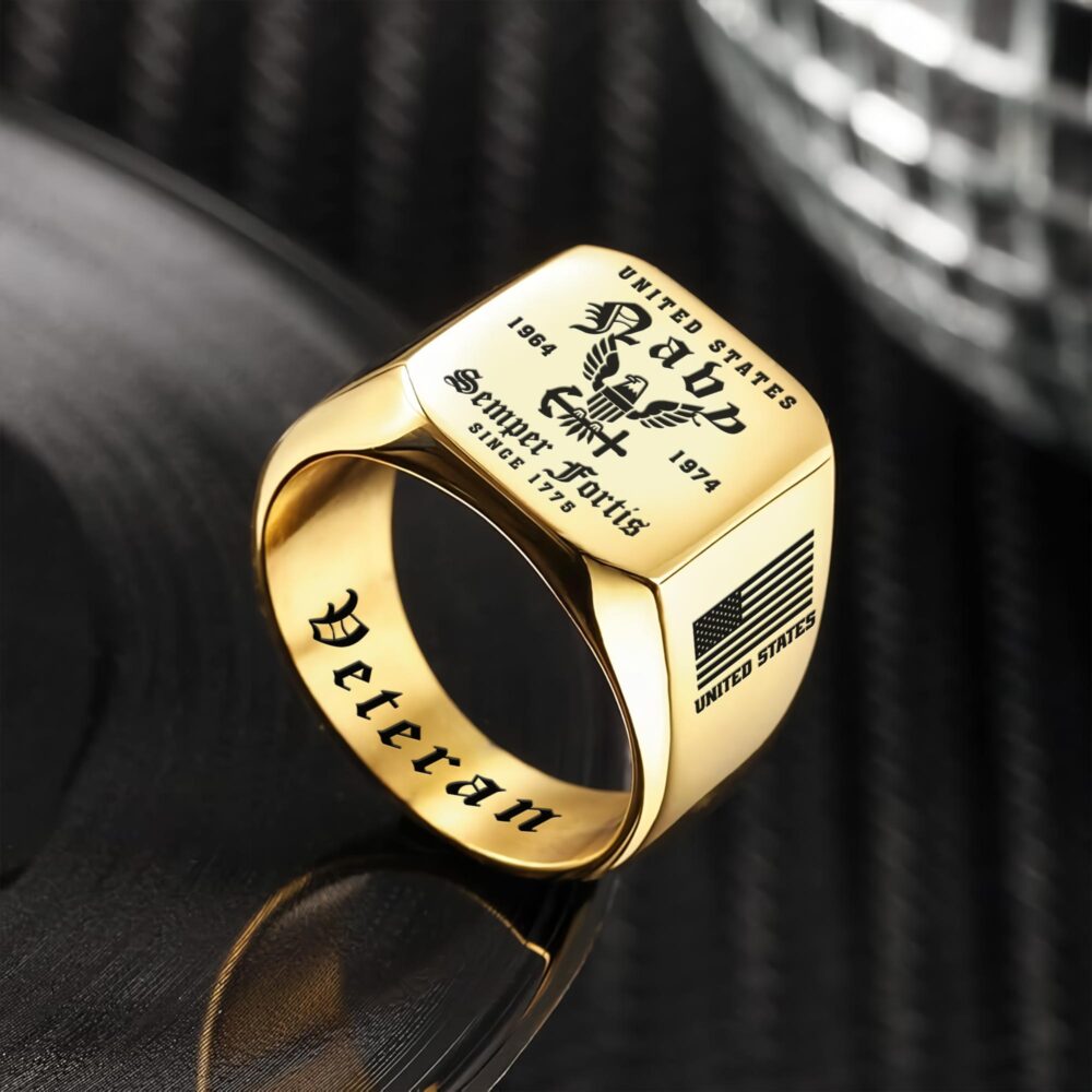 US Navy, E 9 Gold - Engraved Men's Ring - Image 2