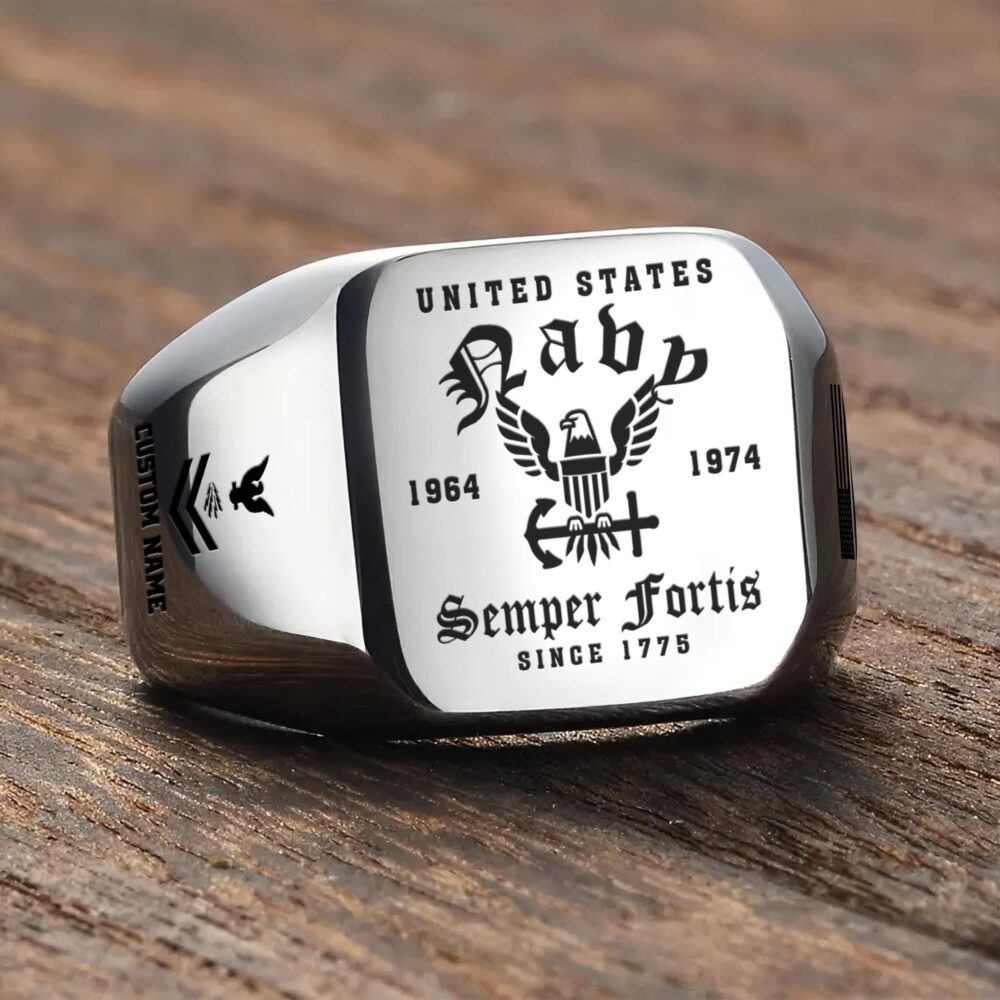 US Navy, E 9 Gold - Engraved Men's Ring - Image 3