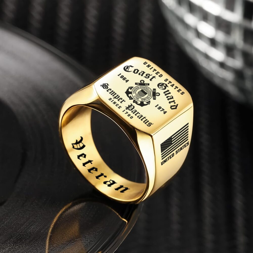 US Coast Guard, E 4 Red - Engraved Men's Ring - Image 2