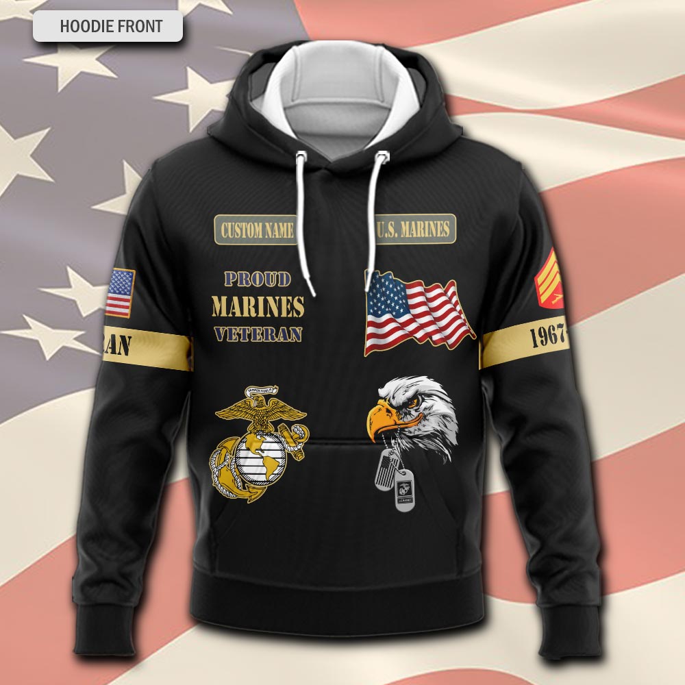 US Marine Corps, Proud Veteran - Hoodie - Image 2