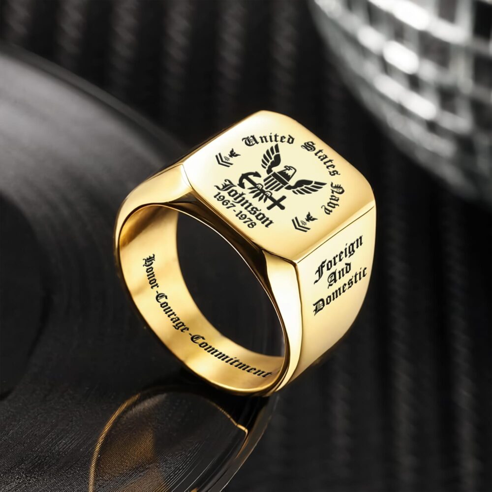 US Navy, E 9 Gold - Engraved Men's Ring - Image 2