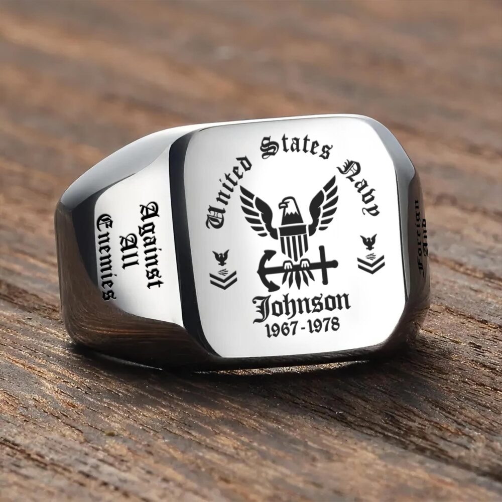 US Navy, E 9 Gold - Engraved Men's Ring - Image 3