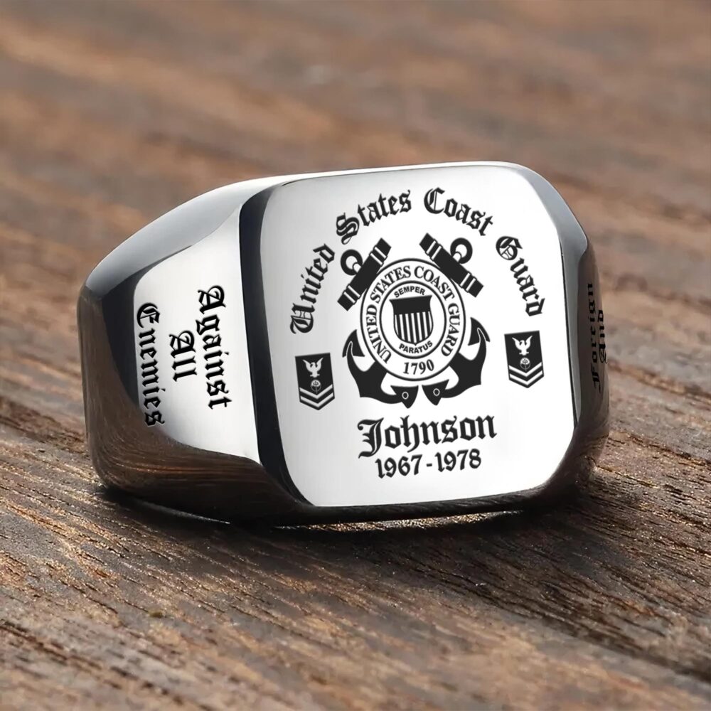 US Coast Guard, Duty, Honor, Country - Engraved Men's Ring - Image 3