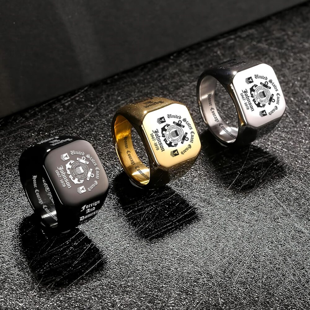 US Coast Guard, Duty, Honor, Country - Engraved Men's Ring - Image 7