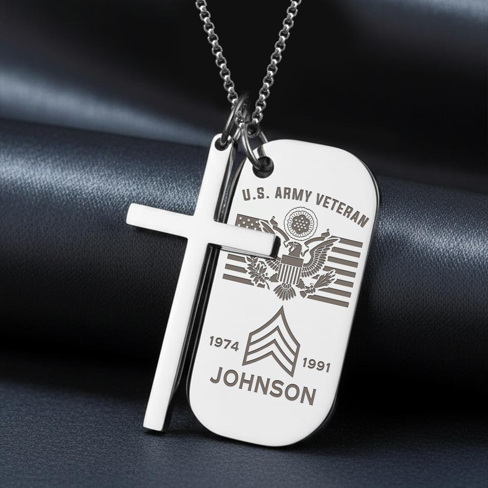 US Army, No One Fights Alone - Silver Engraved Two Pieces Cross Dog Tag - Image 2