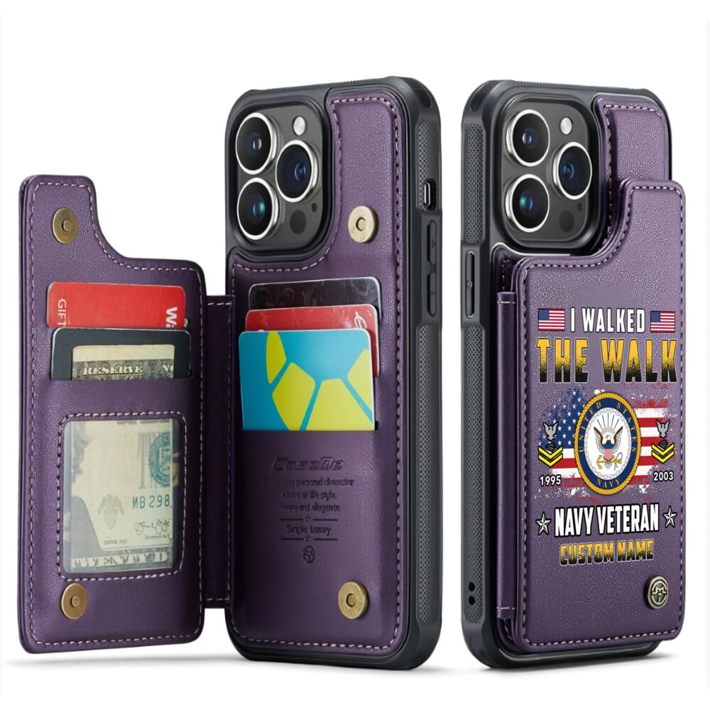 US Navy, Proud Veteran - Leather Flip Phone Case - Image 6