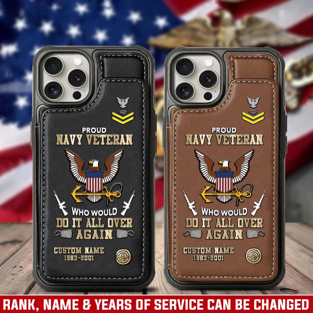 US Navy, E 3 Red - Leather Flip Phone Case