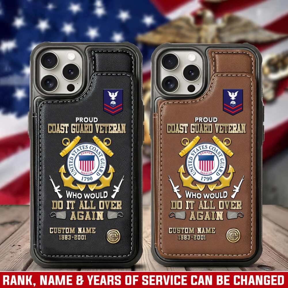 US Coast Guard, E 4 Gold - Leather Flip Phone Case