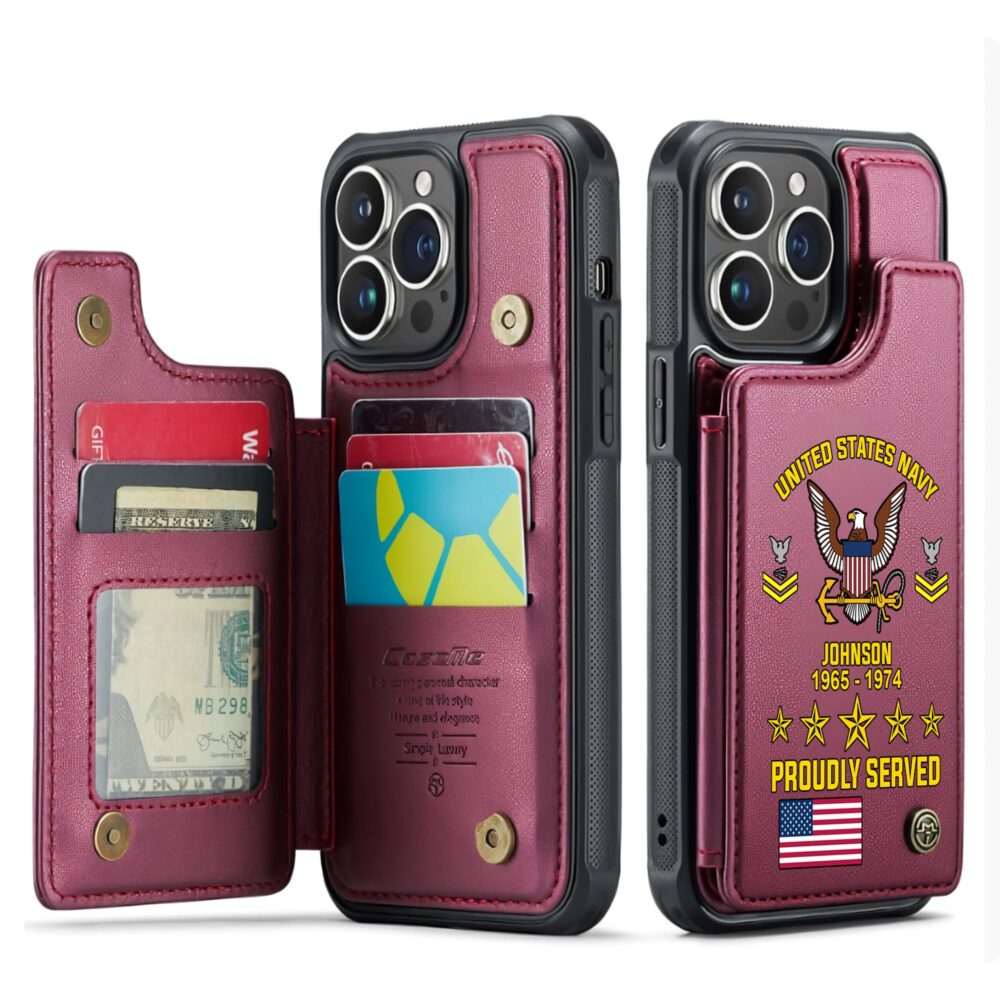 US Navy, E 8 Gold - Leather Flip Phone Case - Image 4