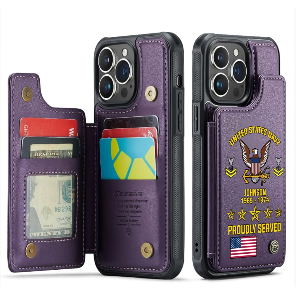 US Navy, E 8 Gold - Leather Flip Phone Case - Image 6