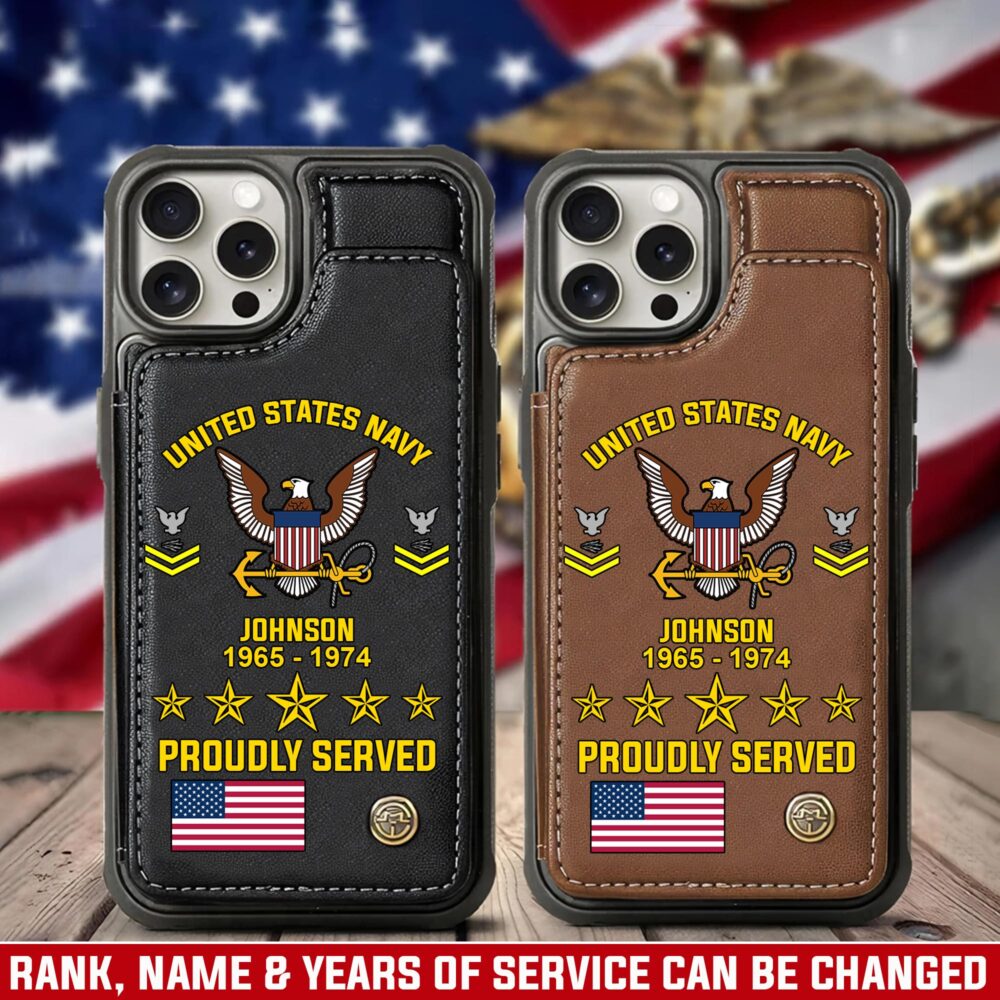 US Navy, E 8 Gold - Leather Flip Phone Case