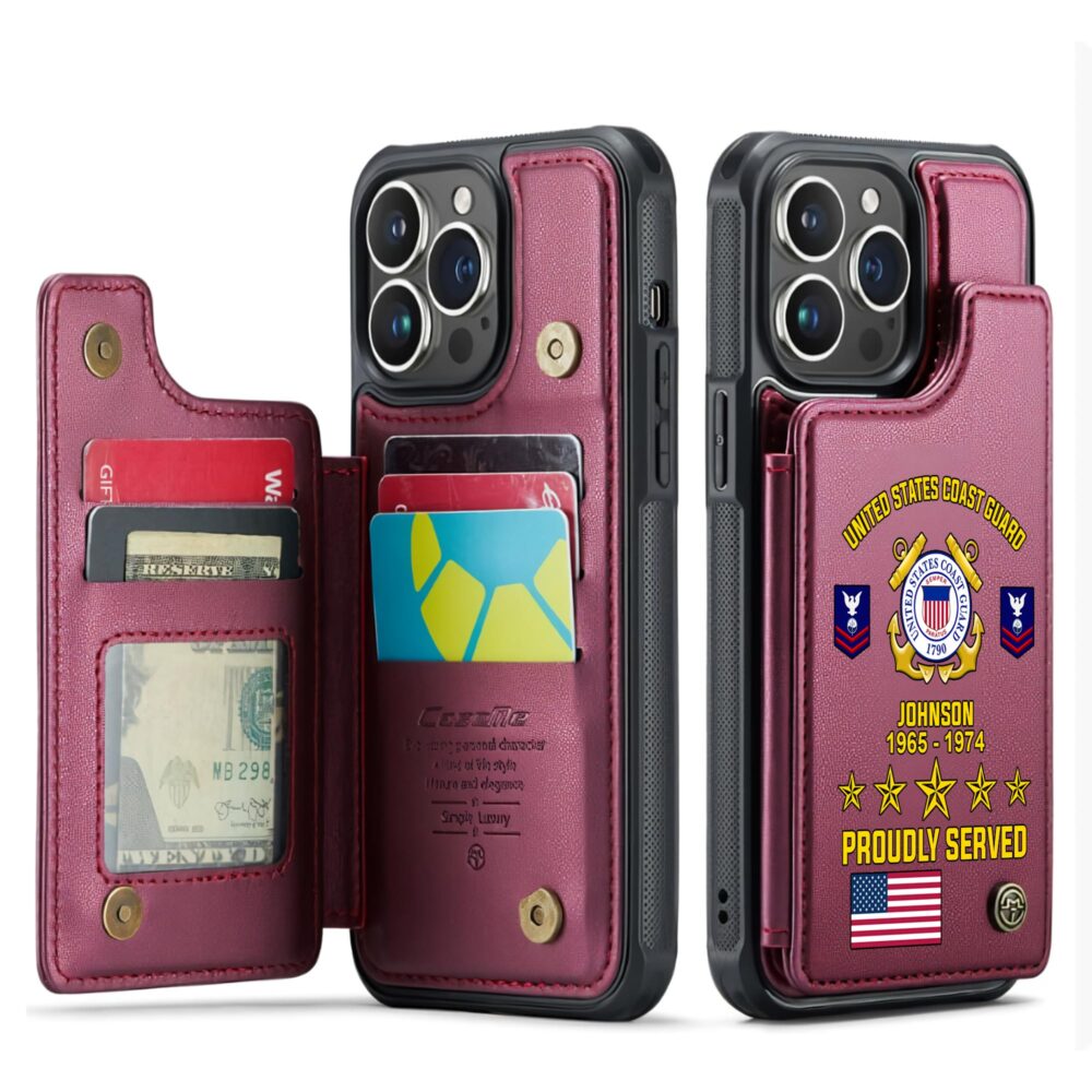 US Coast Guard, Land Of The Free, Because Of The Brave - Leather Flip Phone Case - Image 4