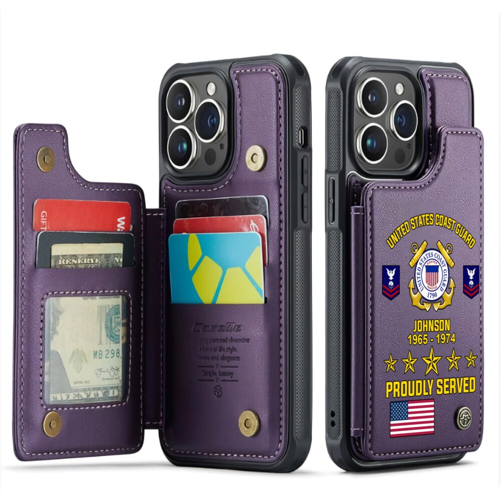 US Coast Guard, Land Of The Free, Because Of The Brave - Leather Flip Phone Case - Image 6
