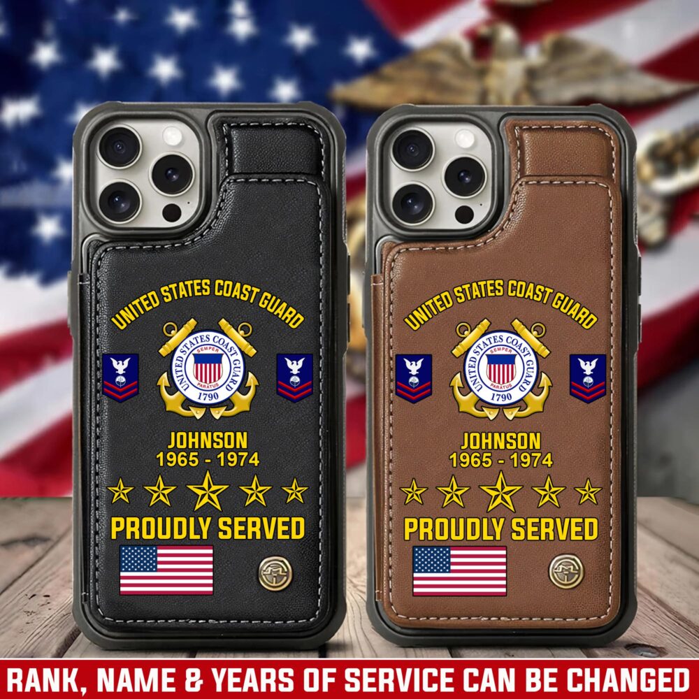 US Coast Guard, Land Of The Free, Because Of The Brave - Leather Flip Phone Case