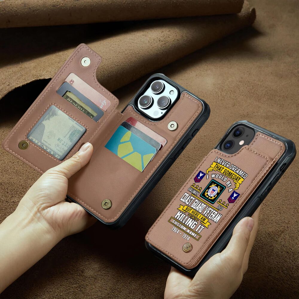US Coast Guard, Land Of The Free, Because Of The Brave - Leather Flip Phone Case - Image 2
