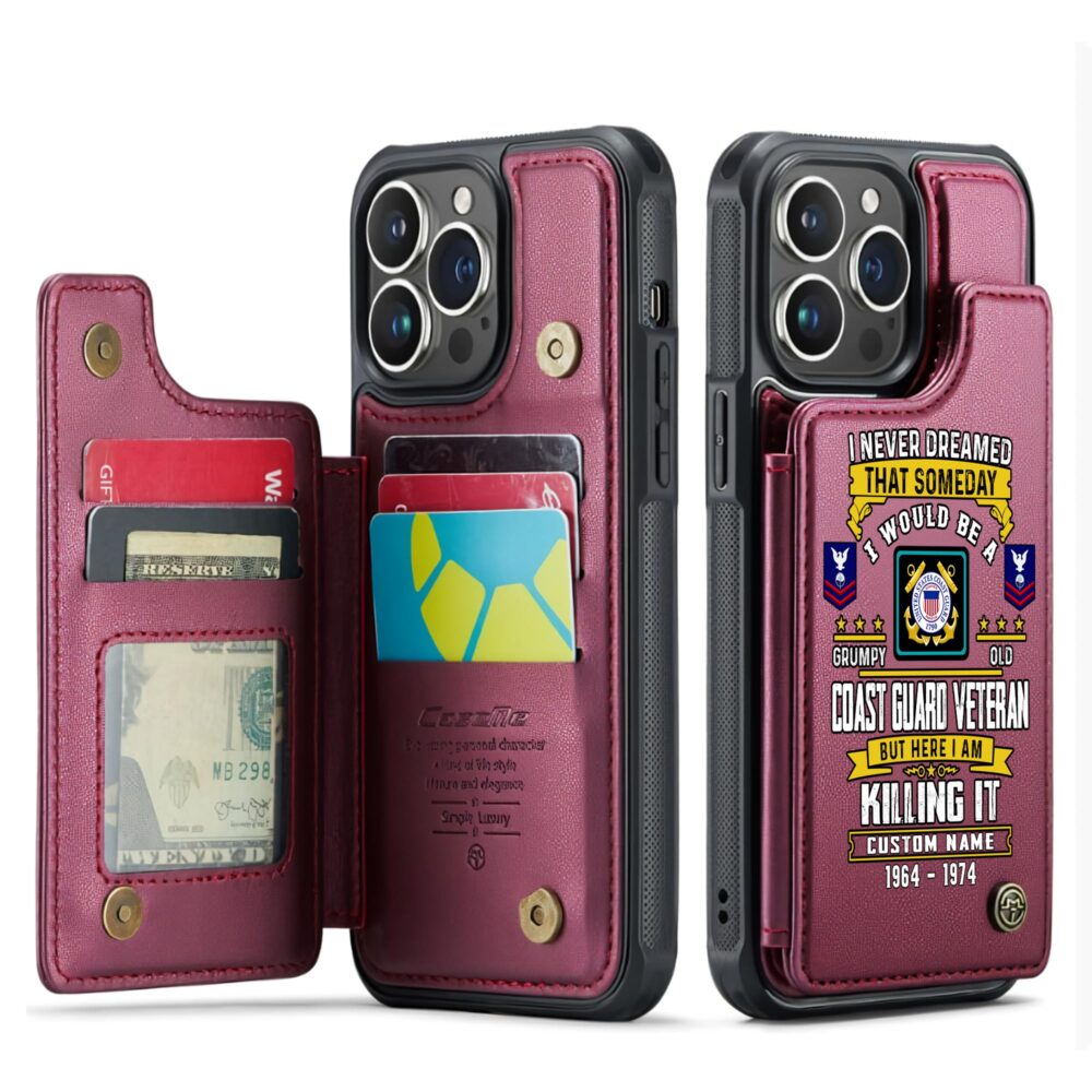 US Coast Guard, Land Of The Free, Because Of The Brave - Leather Flip Phone Case - Image 4