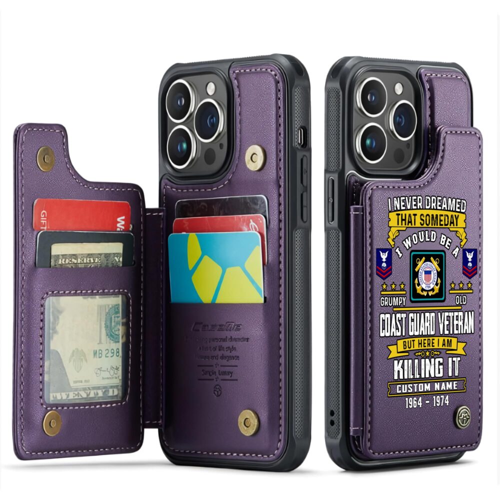 US Coast Guard, Land Of The Free, Because Of The Brave - Leather Flip Phone Case - Image 6