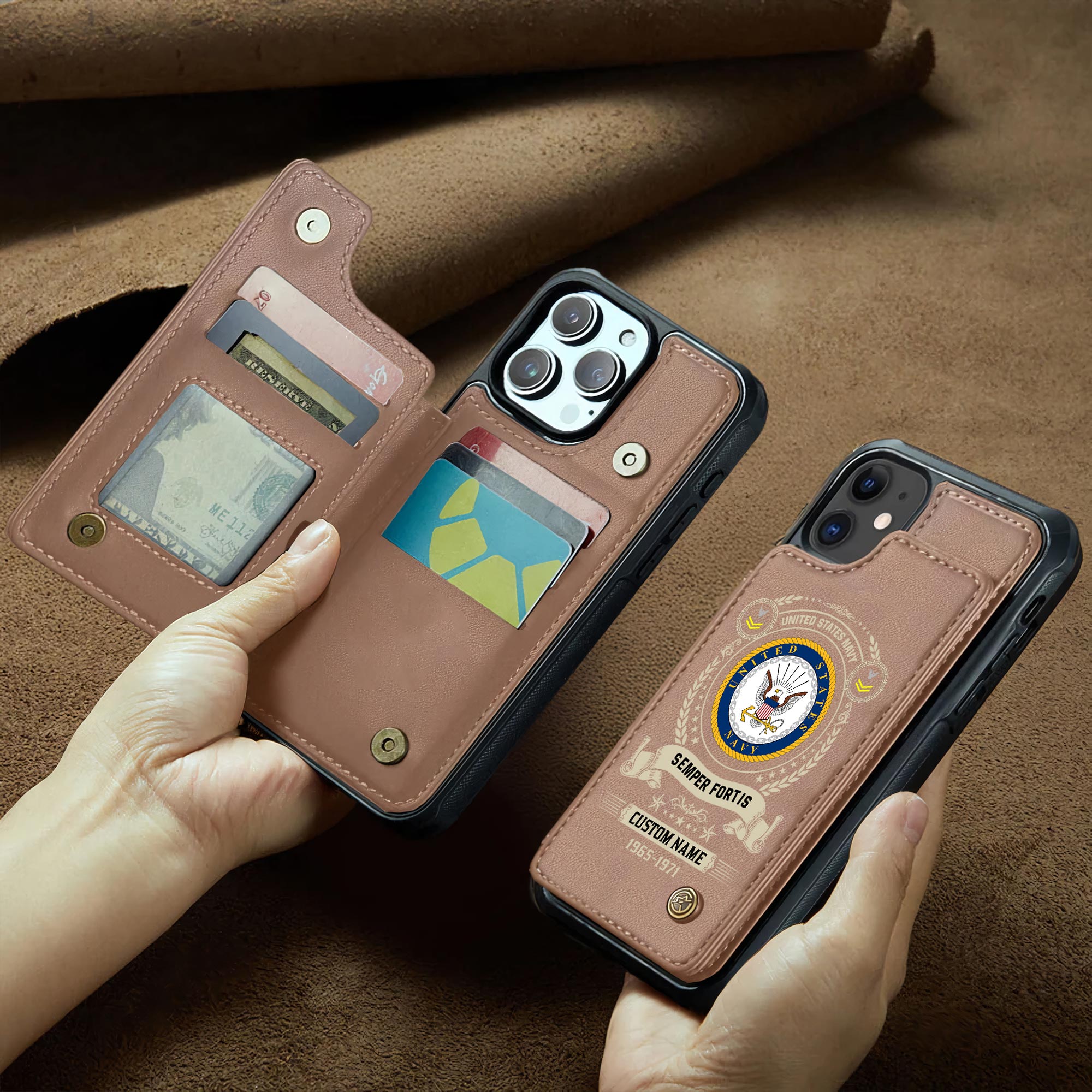 US Navy, E 2 Blue - Leather Flip Phone Case - Image 2