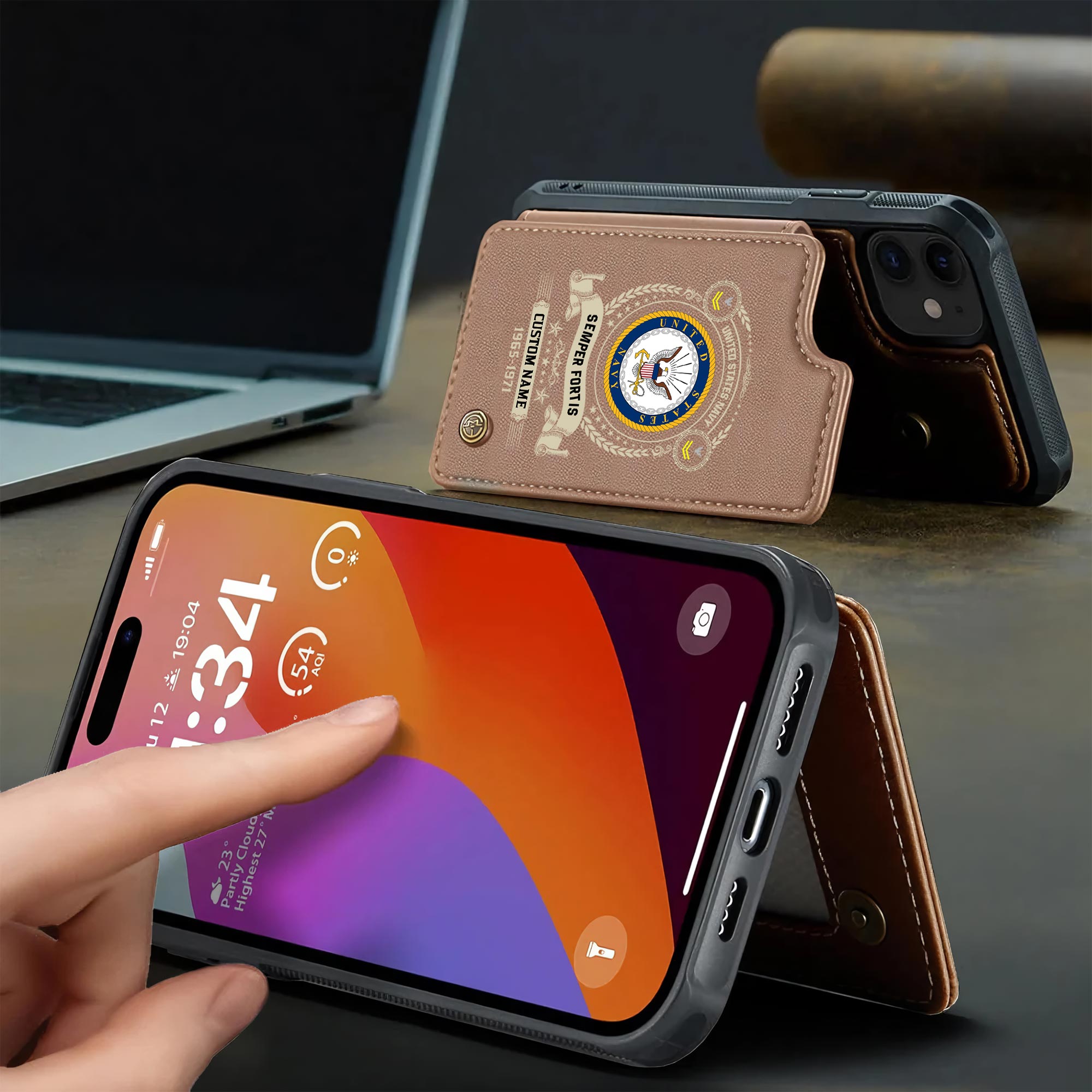 US Navy, E 2 Blue - Leather Flip Phone Case - Image 3