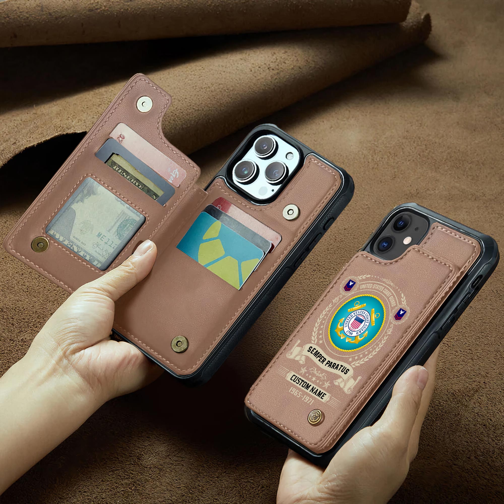 US Coast Guard, Once A Coastie, Always A Coastie - Leather Flip Phone Case - Image 2