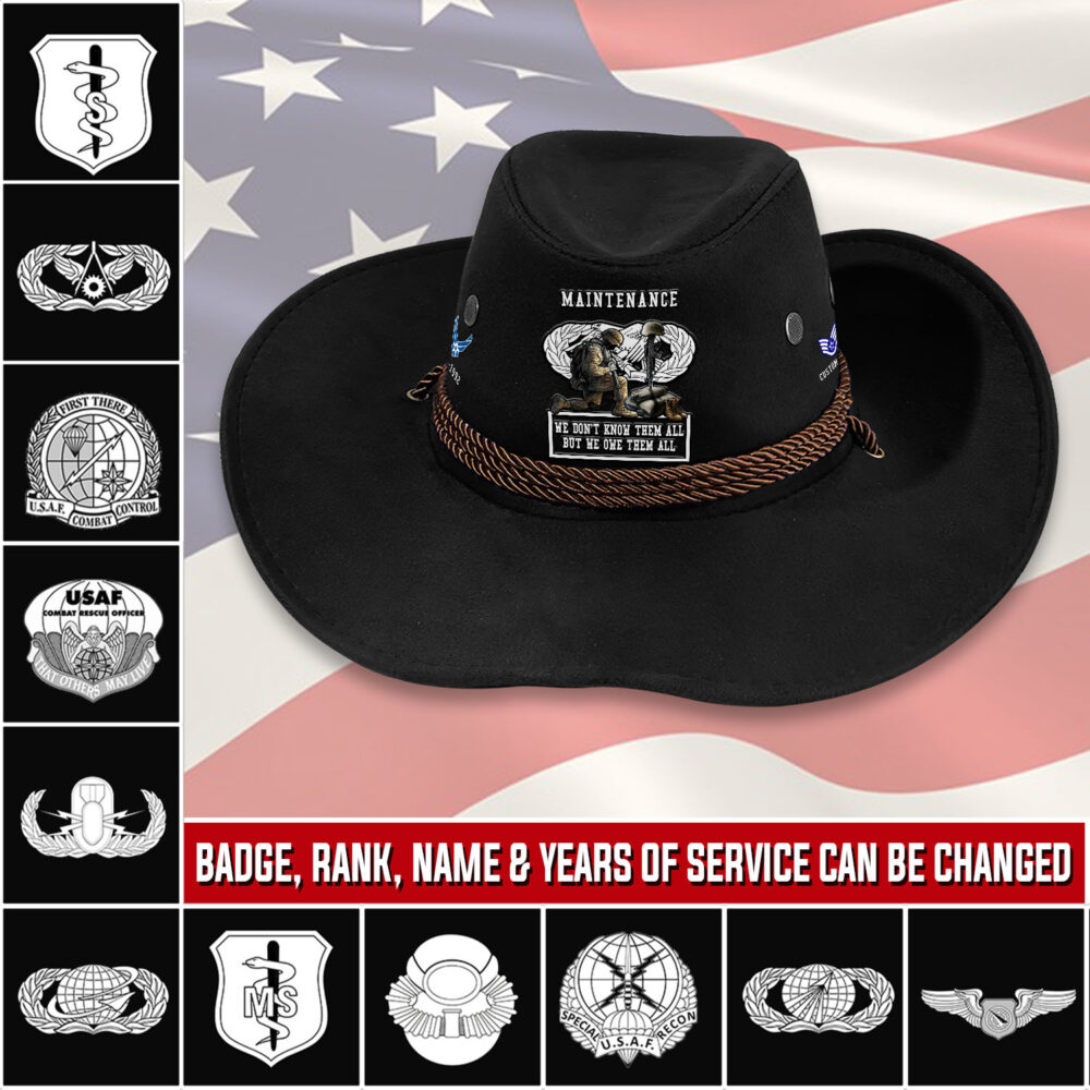 Air Force Badge, Remember - Honor - Respect - Cowboy Hat