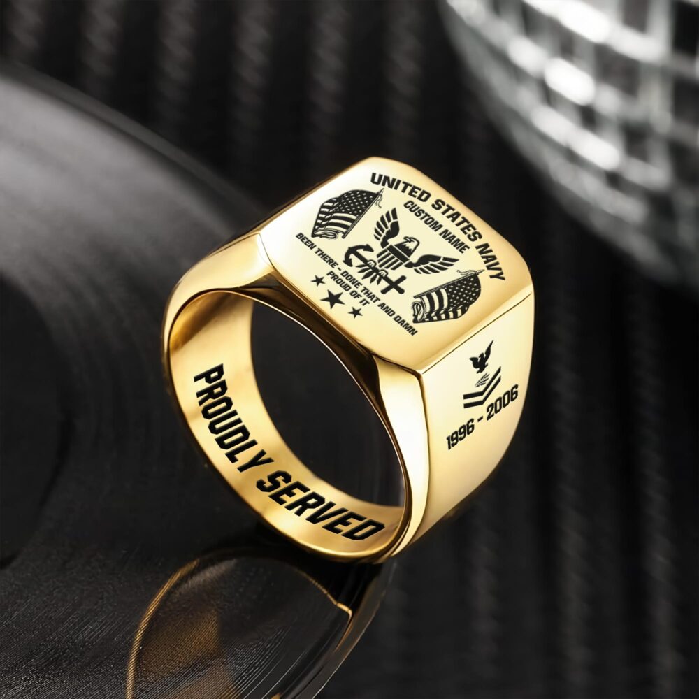 US Navy, E 7 Gold - Engraved Men's Ring - Image 2