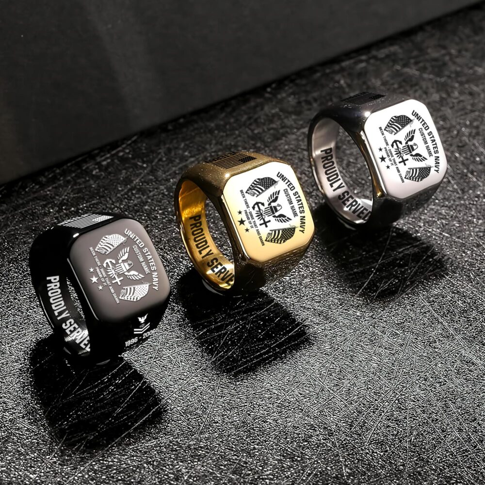 US Navy, E 7 Gold - Engraved Men's Ring - Image 7