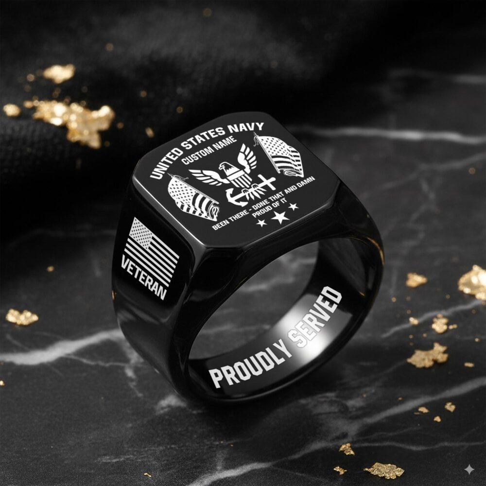 US Navy, E 7 Gold - Engraved Men's Ring - Image 8
