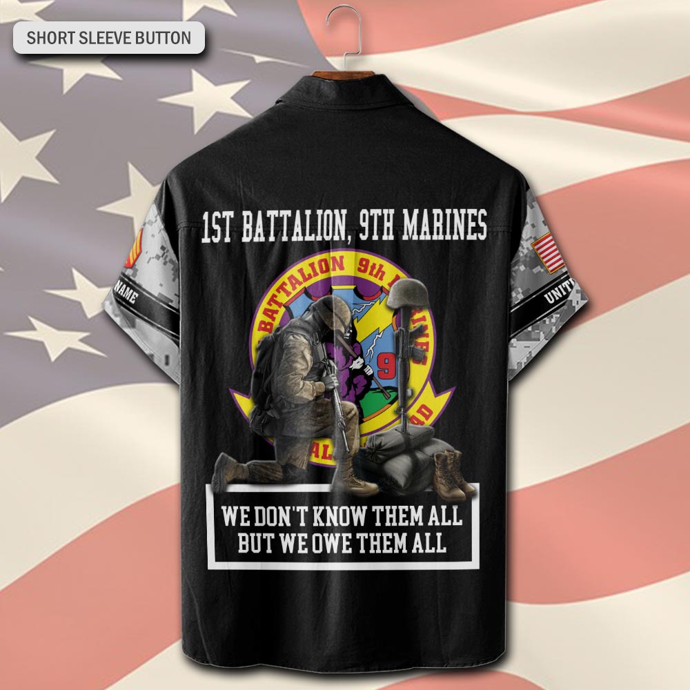 Marine Battalions, No One Fights Alone - Short Sleeve Button Shirt - Image 3