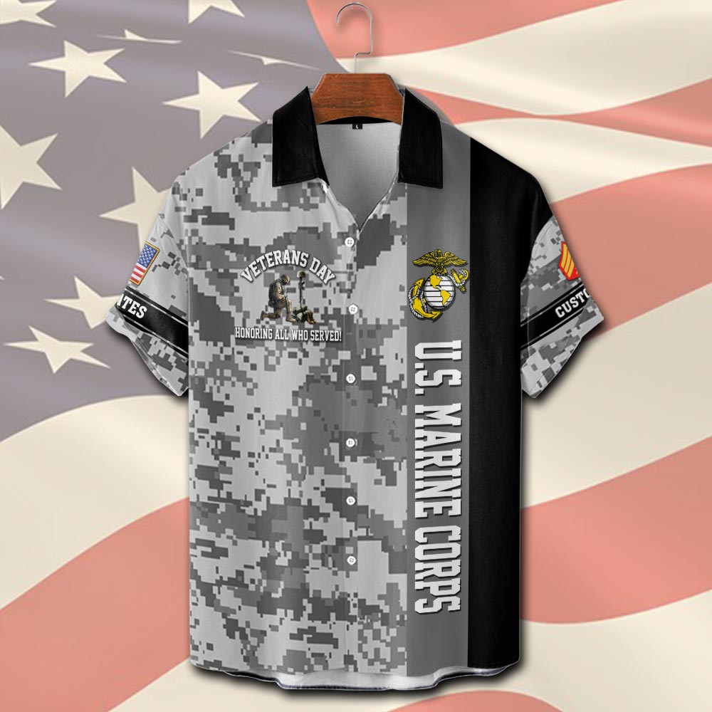 Marine Battalions, No One Fights Alone - Short Sleeve Button Shirt - Image 2