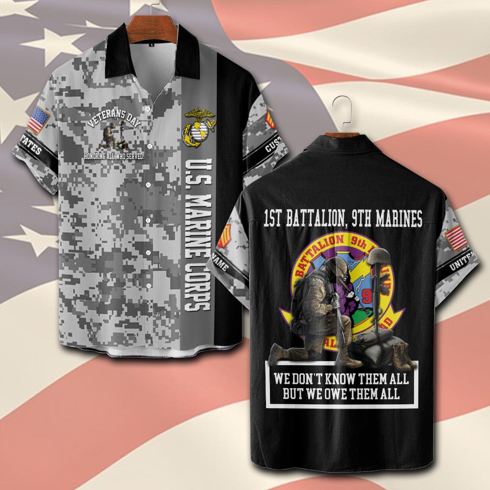 Marine Battalions, No One Fights Alone - Short Sleeve Button Shirt