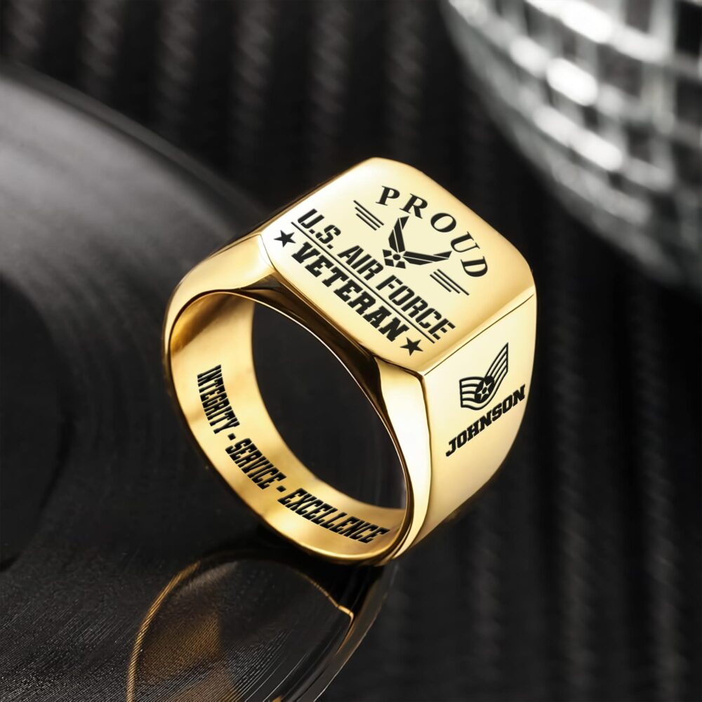 US Air Force , Aim High … Fly-Fight-Win - Engraved Men's Ring - Image 2