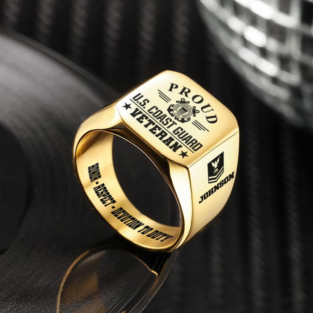US Coast Guard, E 7 Red - Engraved Men's Ring - Image 2