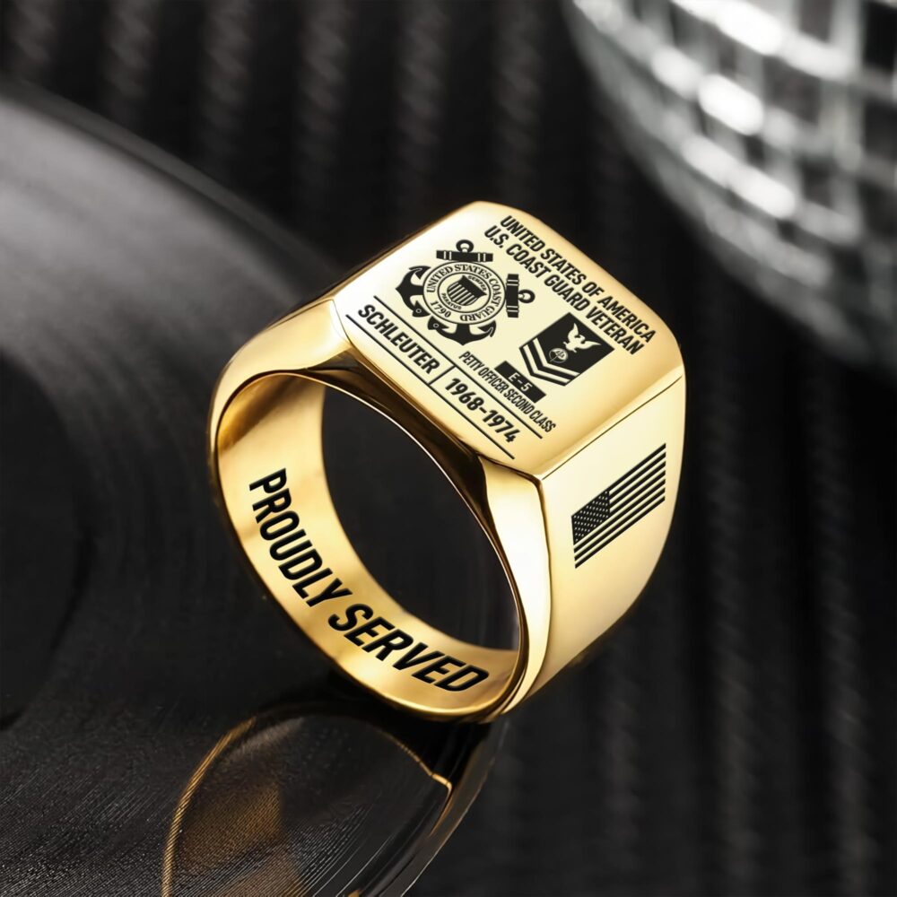 US Coast Guard, E 4 Red - Engraved Men's Ring - Image 2