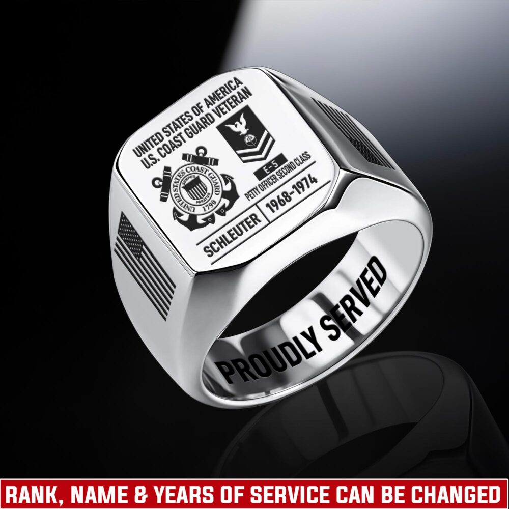 US Coast Guard, E 4 Red - Engraved Men's Ring