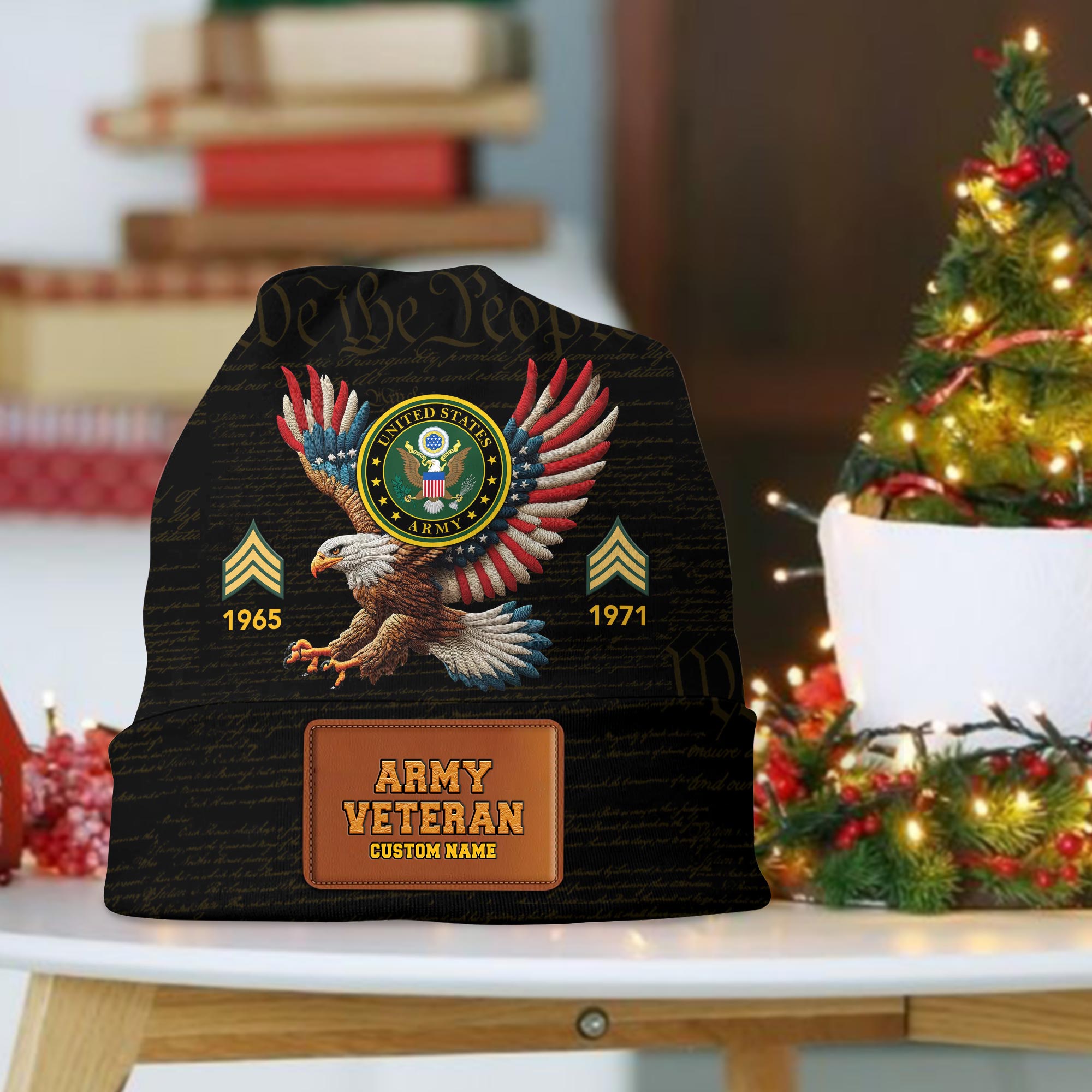 US Army, No One Fights Alone - Leather Patch Beanie Hat - Image 2