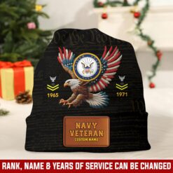 US Navy, E 3 Blue - Leather Patch Beanie Hat