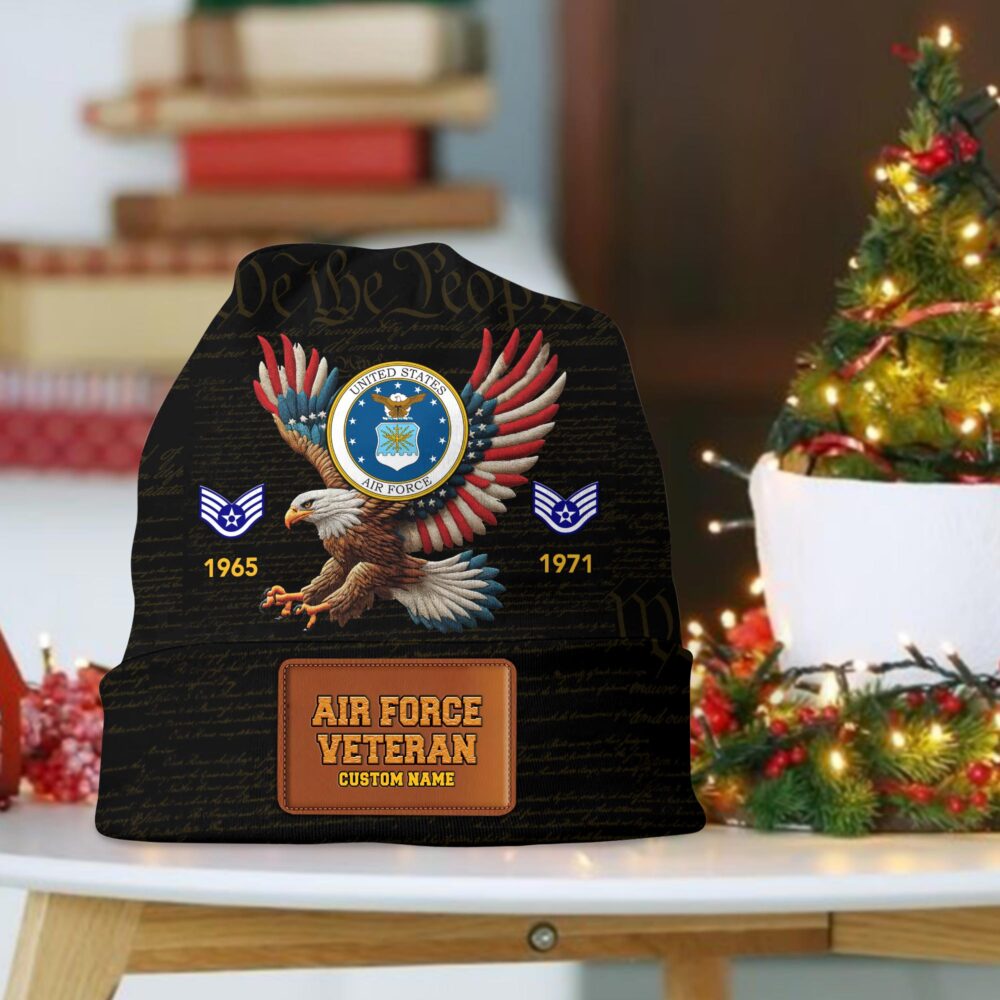 US Air Force , Honoring All Who Served - Leather Patch Beanie Hat - Image 2