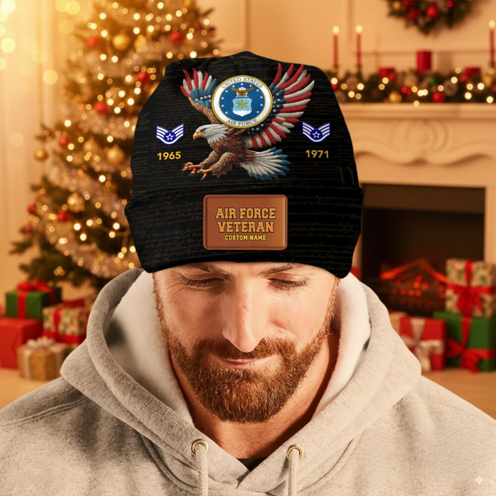 US Air Force , Honoring All Who Served - Leather Patch Beanie Hat - Image 3