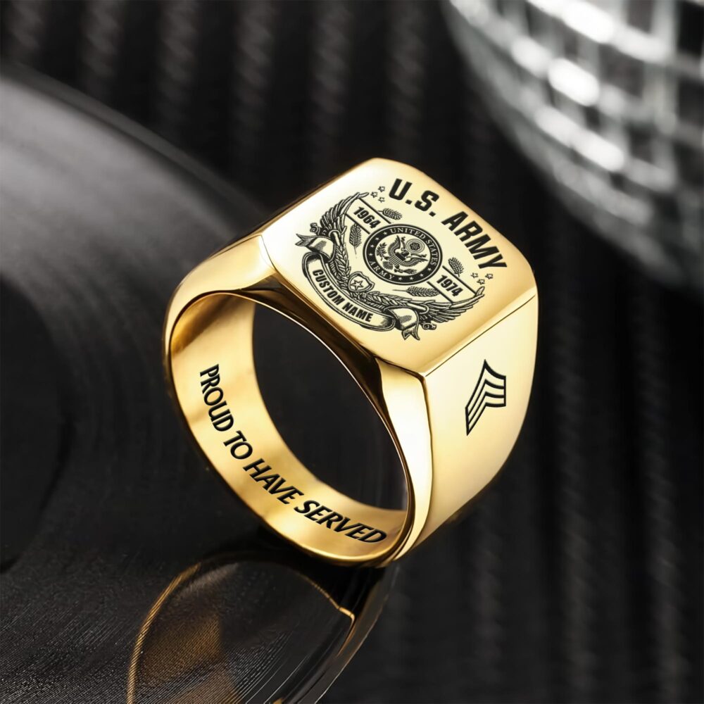 US Army, Proud Veteran - Engraved Men's Ring - Image 2