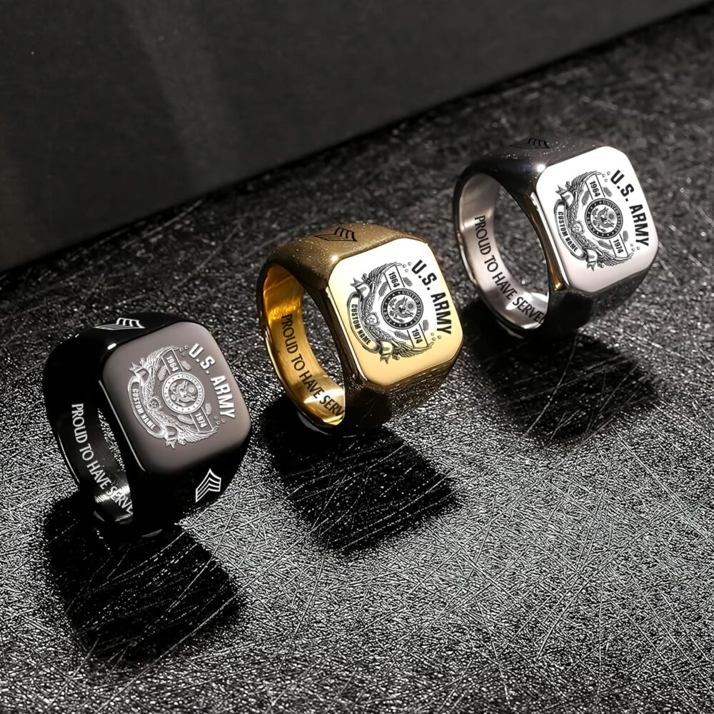 US Army, Proud Veteran - Engraved Men's Ring - Image 7