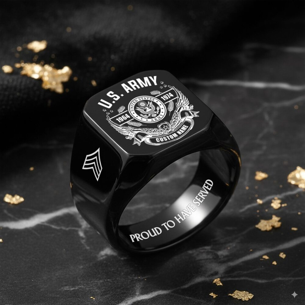 US Army, Proud Veteran - Engraved Men's Ring - Image 8