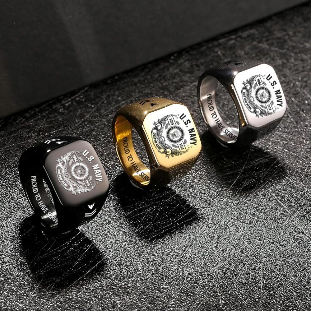 US Navy, E 4 Red - Engraved Men's Ring - Image 7