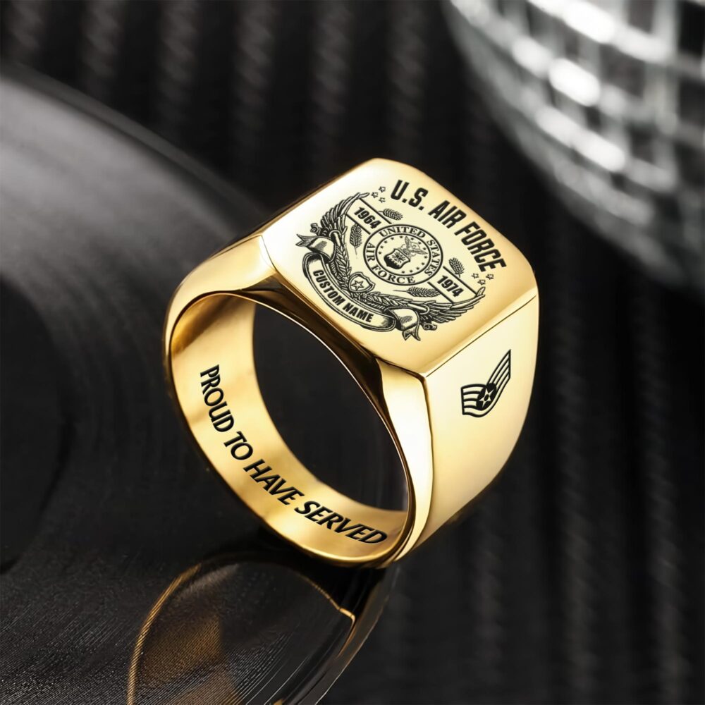 US Air Force , Defender of Freedom - Engraved Men's Ring - Image 2