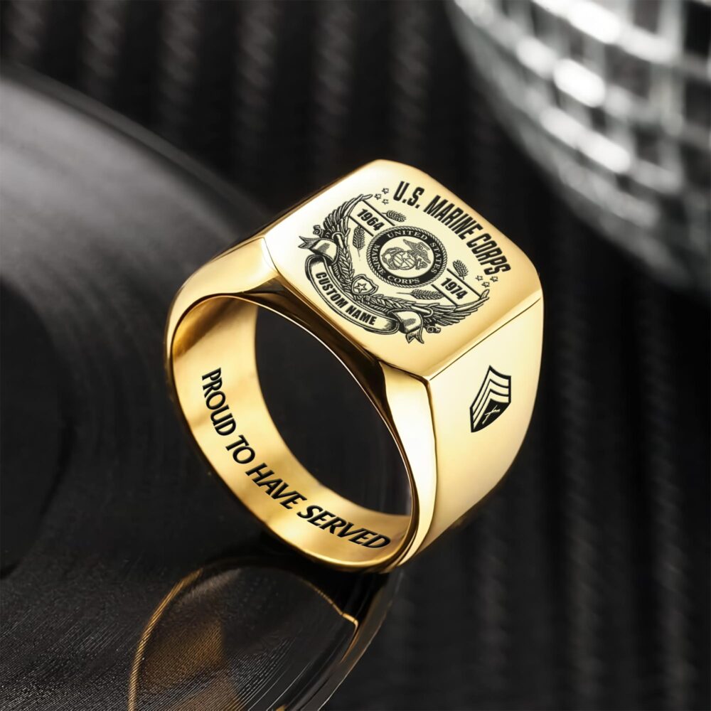 US Marine Corps, American By Birth, Veteran By Choice - Engraved Men's Ring - Image 2