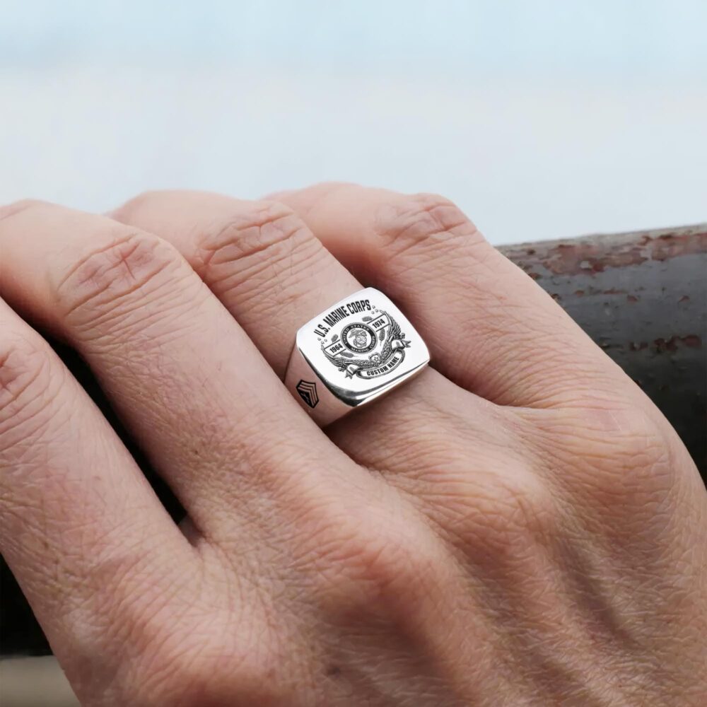 US Marine Corps, American By Birth, Veteran By Choice - Engraved Men's Ring - Image 6