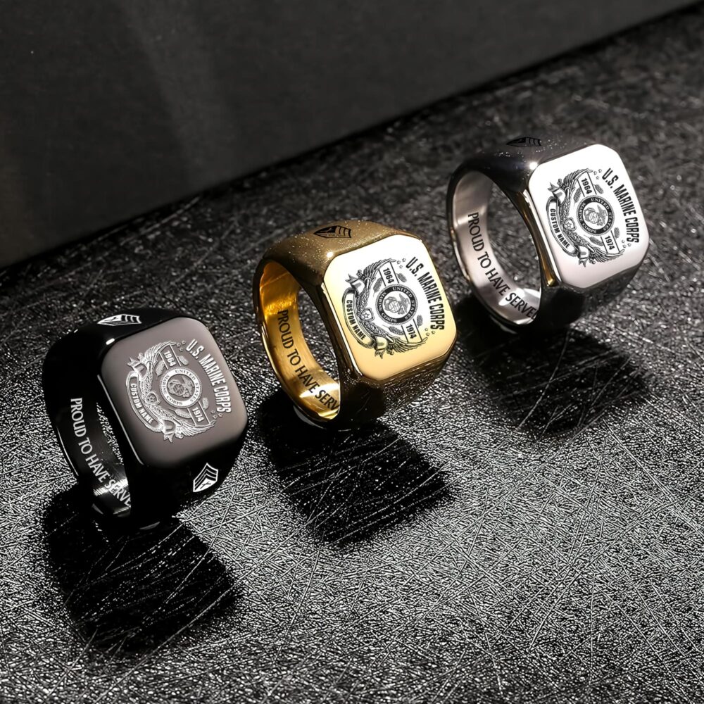 US Marine Corps, American By Birth, Veteran By Choice - Engraved Men's Ring - Image 7